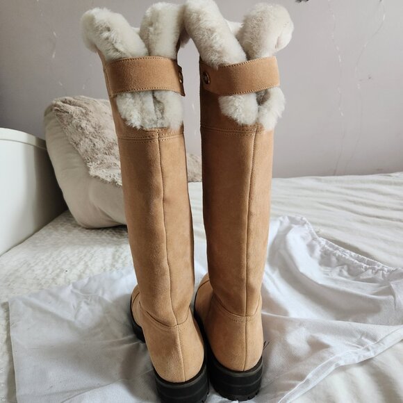 New Stuart Weitzman Alpine Shearling Trim Leather Knee High Leather Boots - Picture 4 of 13